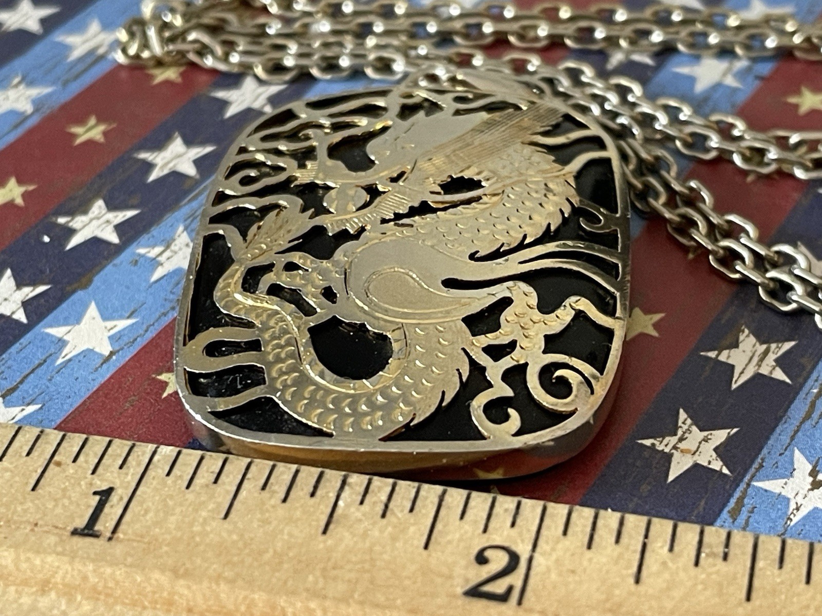 Beautiful Vintage Black Onyx Dragon Pendant Necklace Heavy Asian Theme?