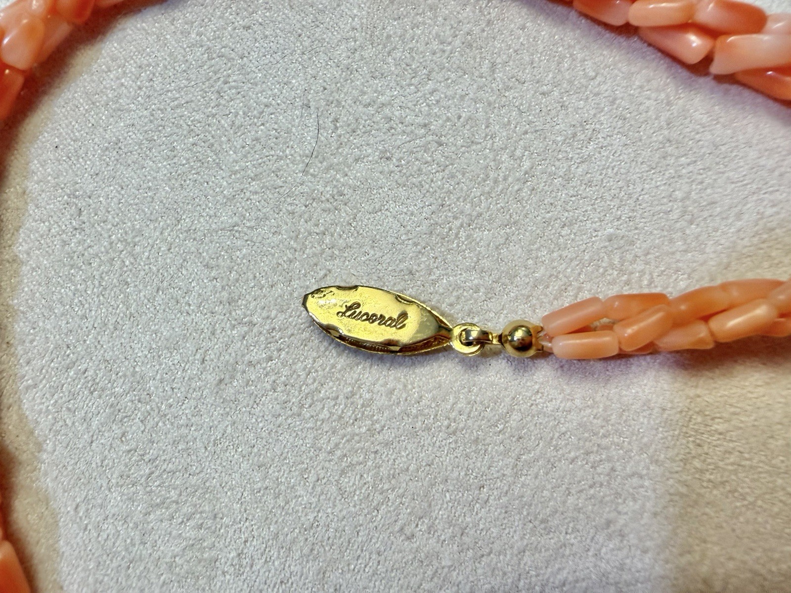 Vintage Angel Skin Coral Twisted Multistrand Necklace Fish Hook Clasp 24” Length