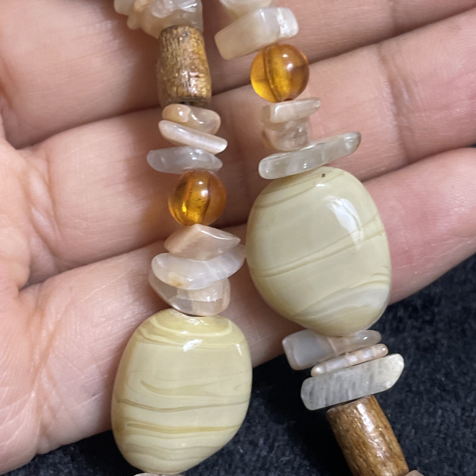 Vtg different Colors shapes natural stone beads double layer adjustable necklace