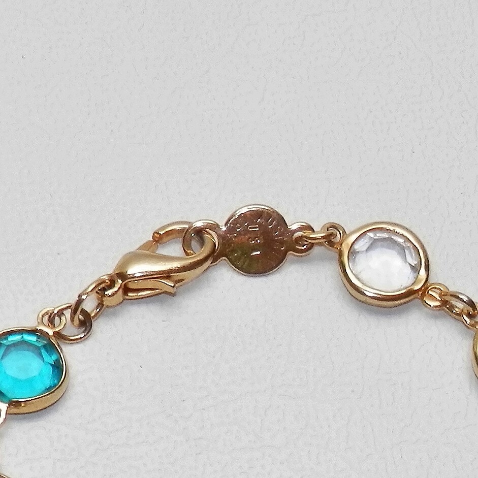 Austrian Crystal USA Signed Multi color Crystal Gold Tone Bracelet Vintage