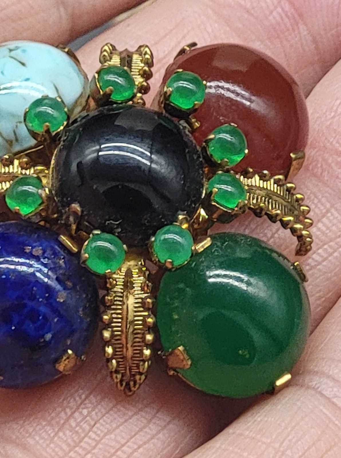 Vintage Austrian stone cabochon and crystal pin, Victorian style, Austria