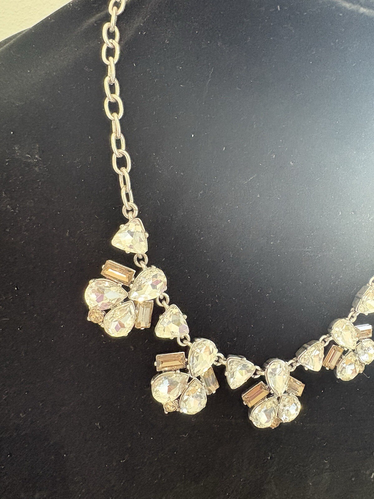 Stella & Dot Rhinestone Necklace Lila Clear & Gray Silver Tone Statement 21”