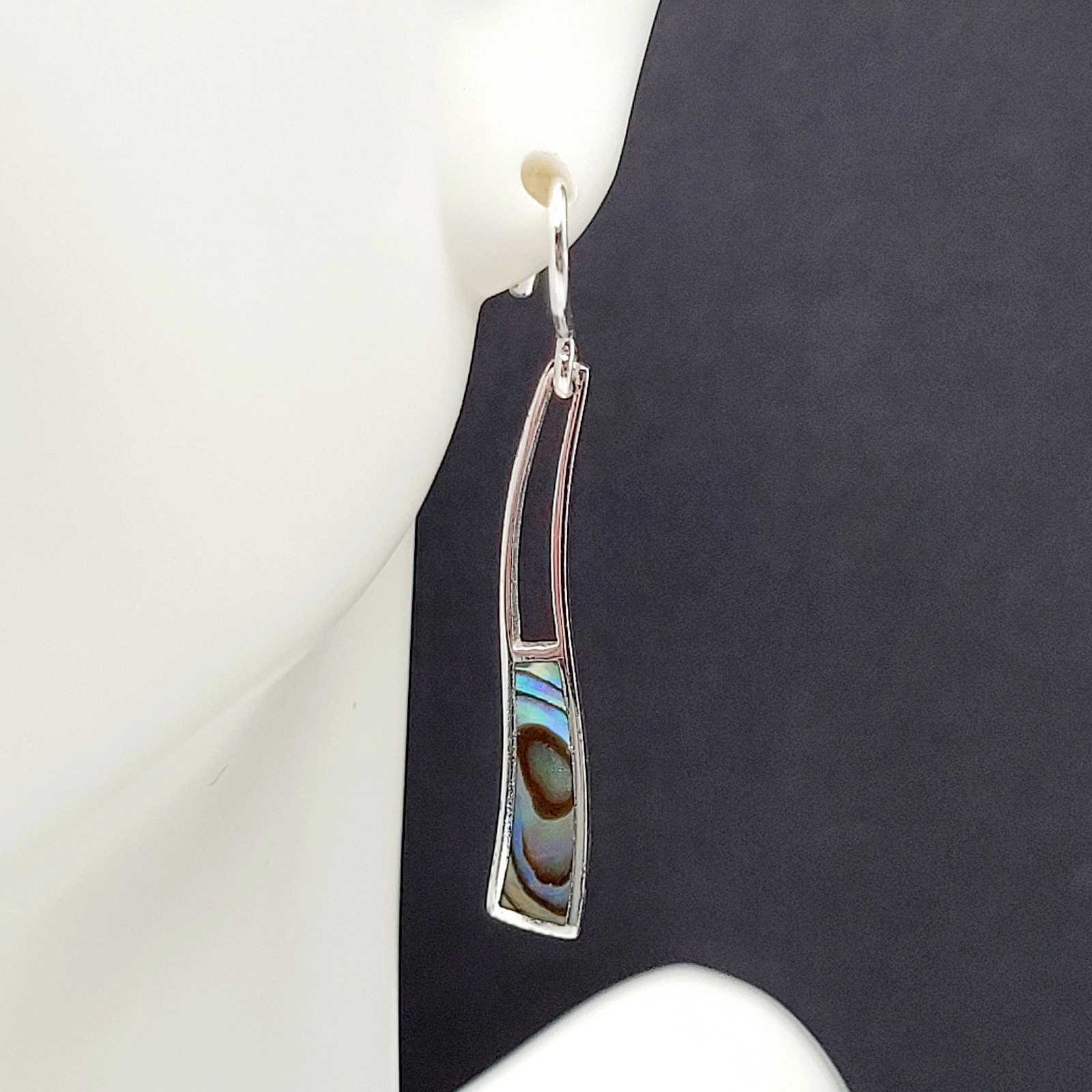 Iridescent Paua Shell Ocean Wave SU 925 Thailand Dangle Pierced Hook Earrings