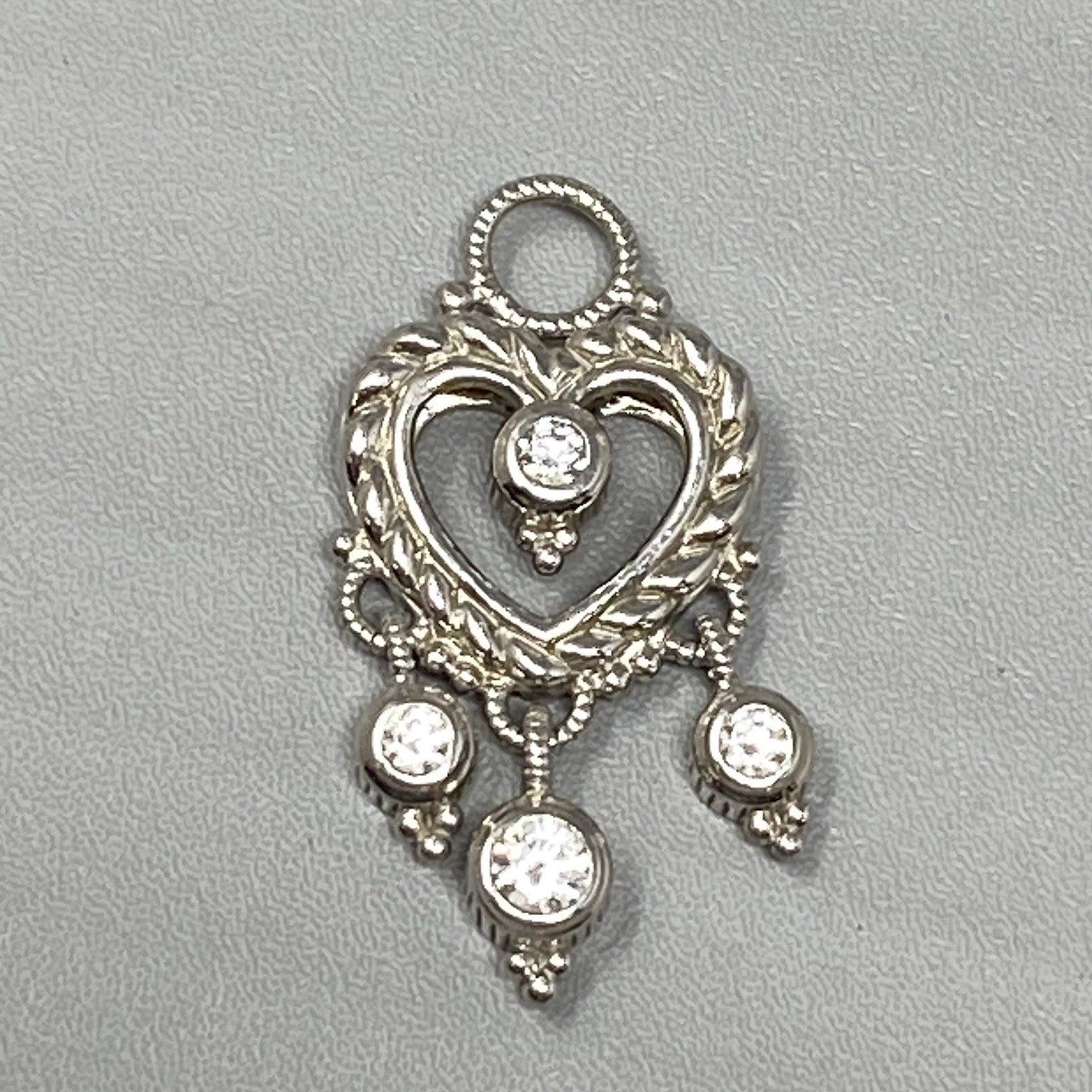 Sterling Silver Heart Pendant Cubic Zirconia Stones Open Center 925 Thailand