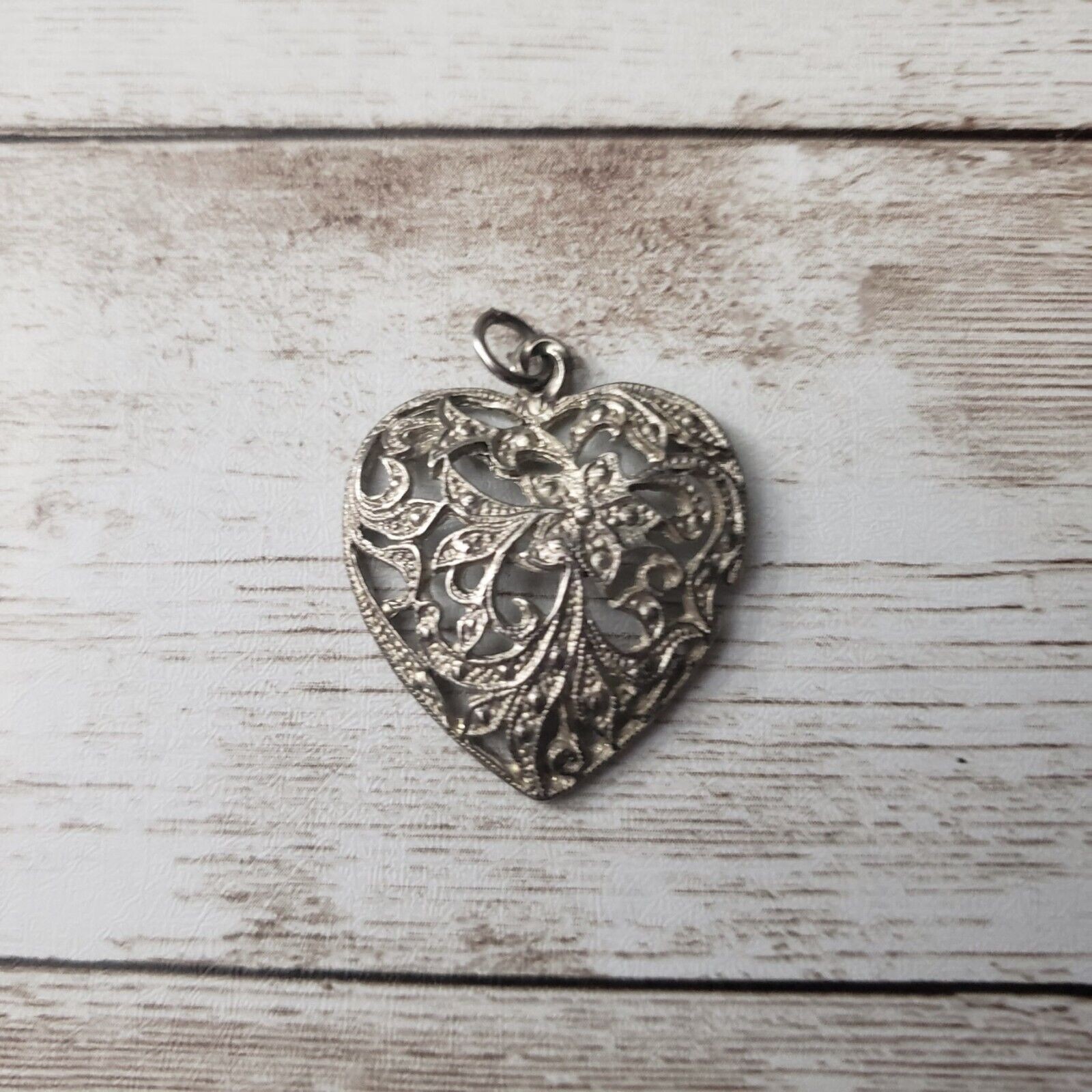 Vintage Pendant Ornate Dark Silver Tone Heart (No Chain Included)