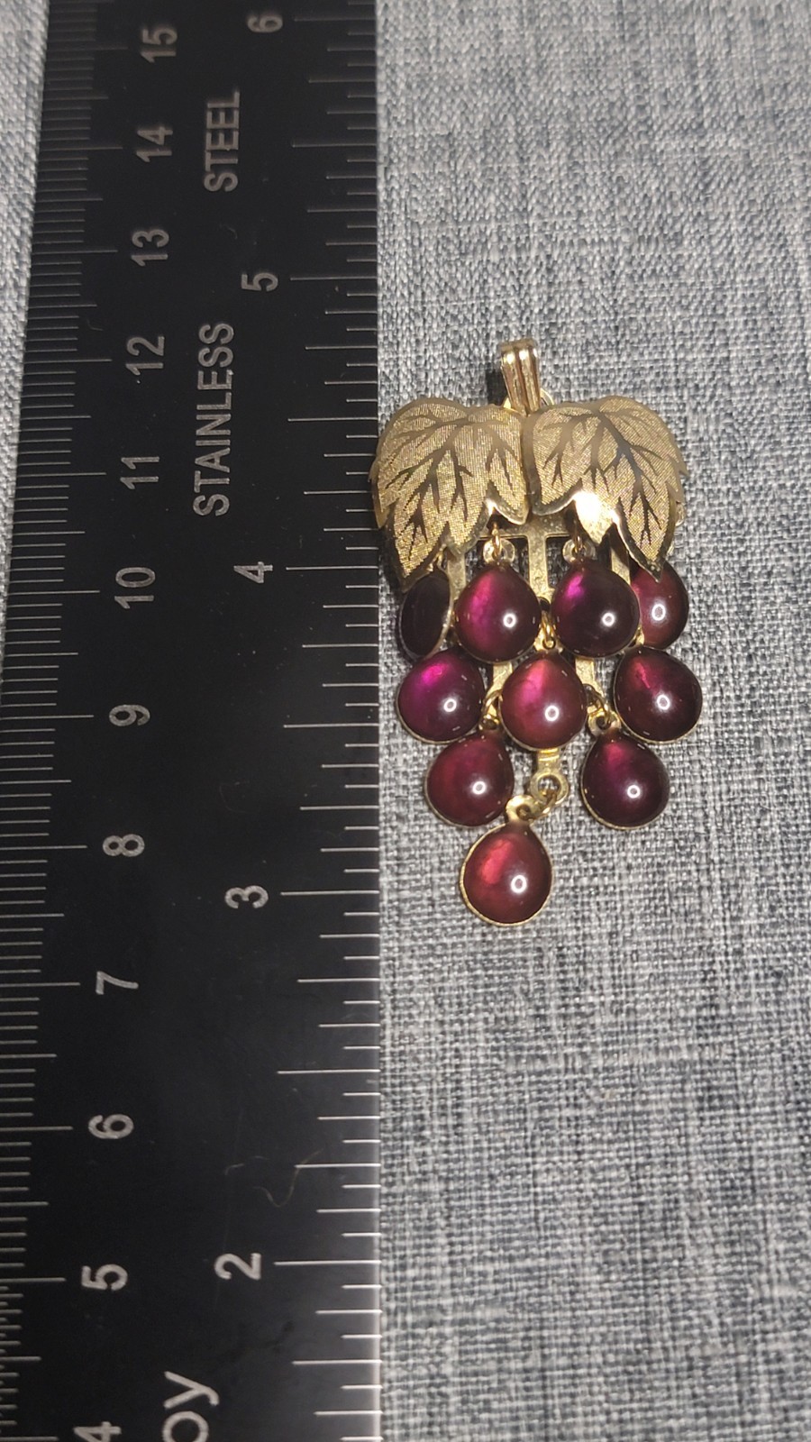 Dangling Purple Grape Cluster Gold Tone Wearable as a brooch or pendant
