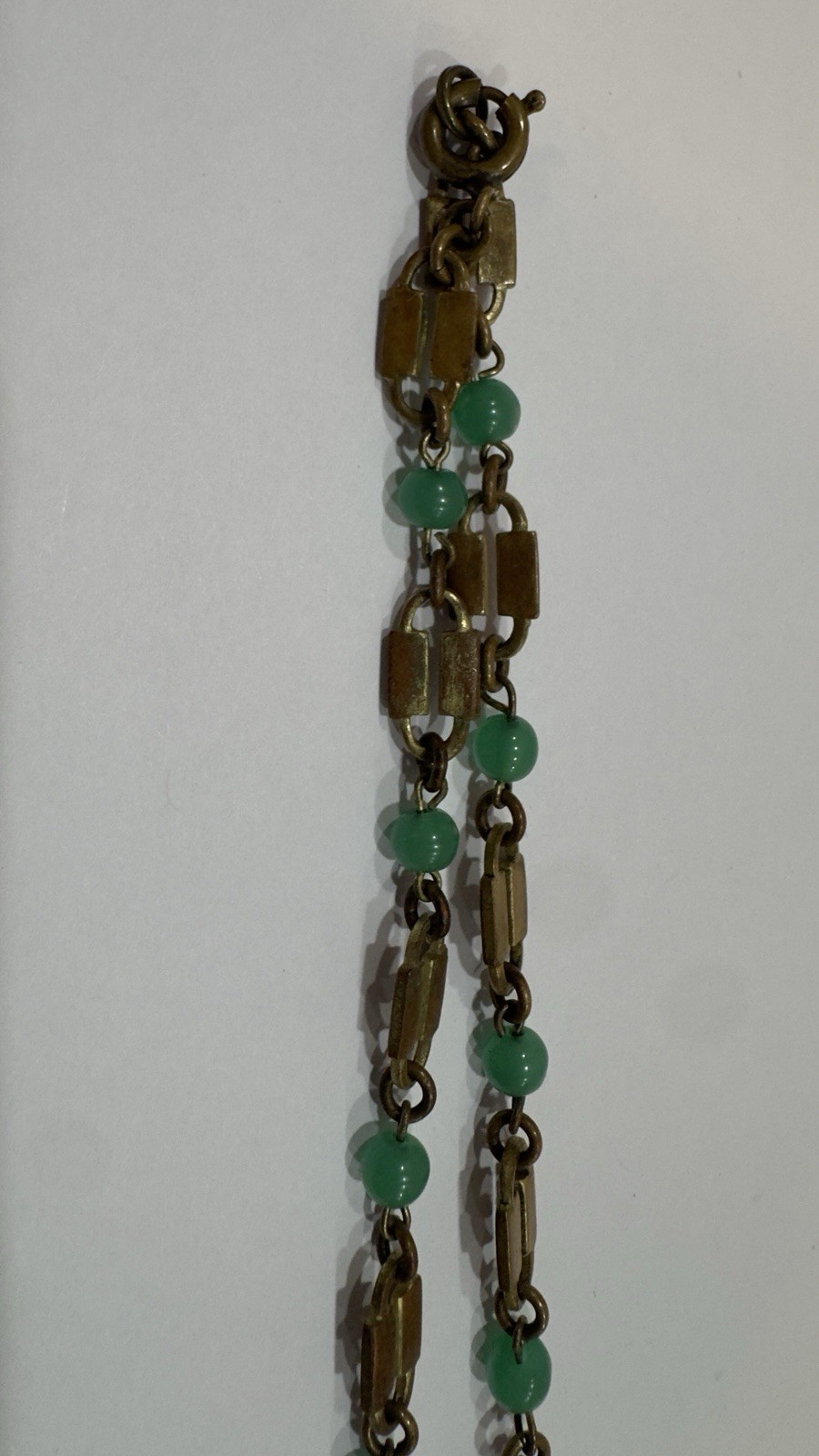 Antique Victorian Revival Green Chrysoprase Glass & Tassel Necklace Czech