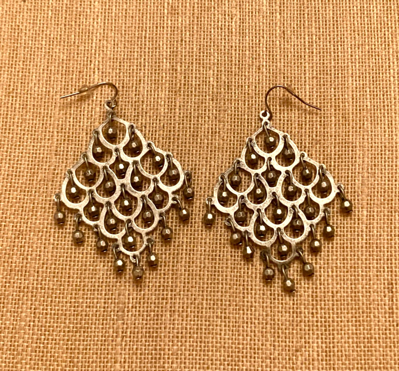 Vintage Chandelier Earrings Dangle Beads Silver Tone Pierced Hook Statement