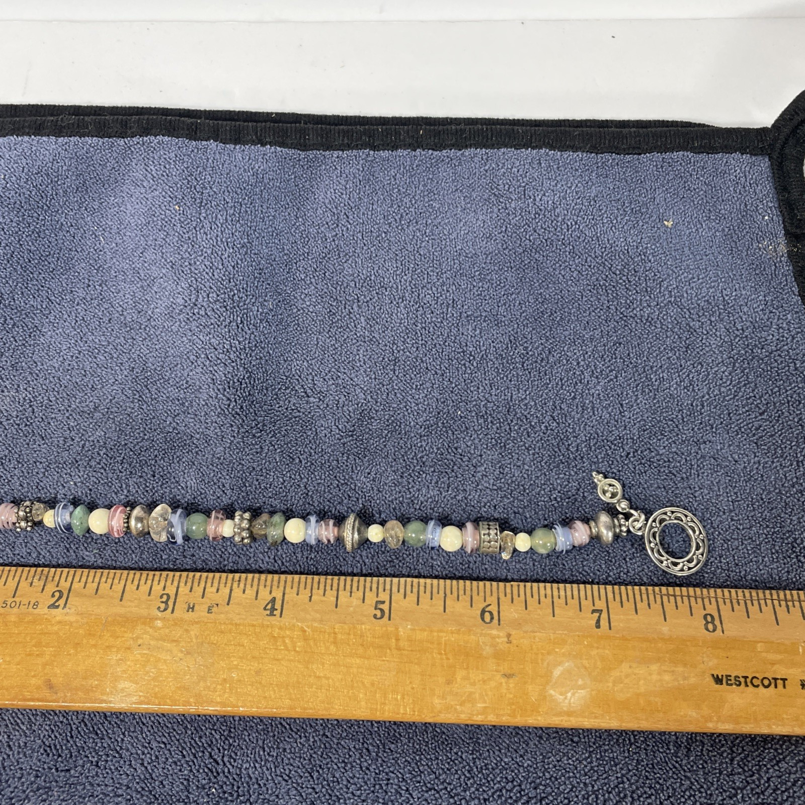 Vintage Sterling Silver Pastel Colors Beaded Bracelet Southwest Toggle Clasp 8″