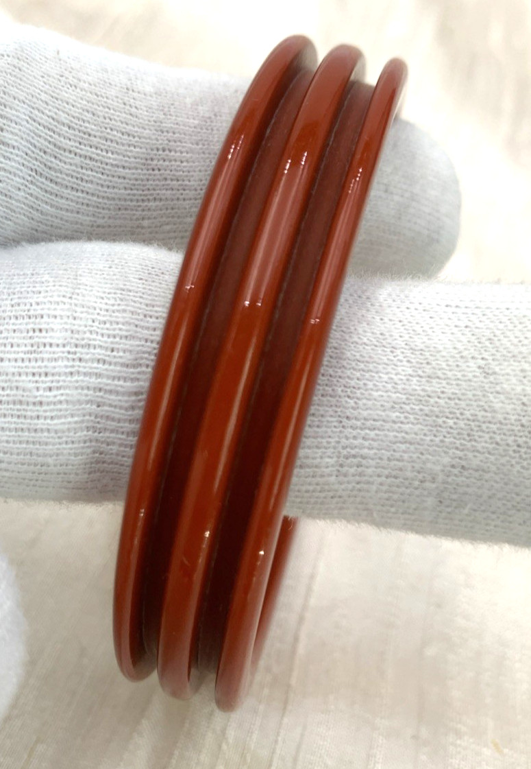 VTG Bangle Bracelet Lucite Plastic Ribbed Burnt Orange Rust Bold 8″ Inside Circ.
