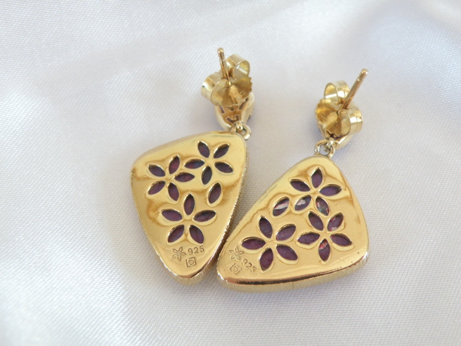 Gold on Sterling Silver 925 Purple Turquoise Amethyst Modern Dangle Earrings