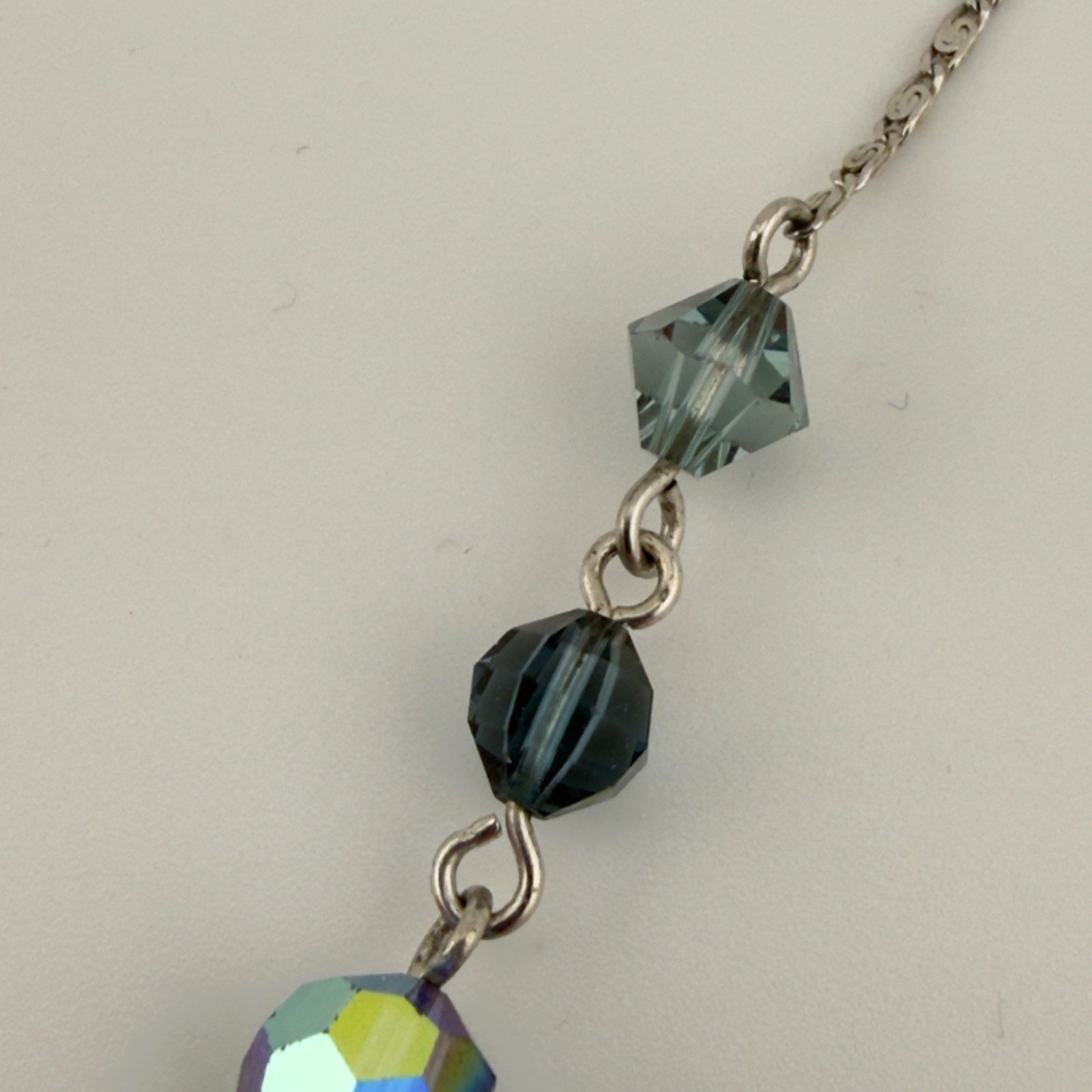Givenchy Signed Blue Crystal Y Drop Necklace Silver Tone Chain Lariat 18″