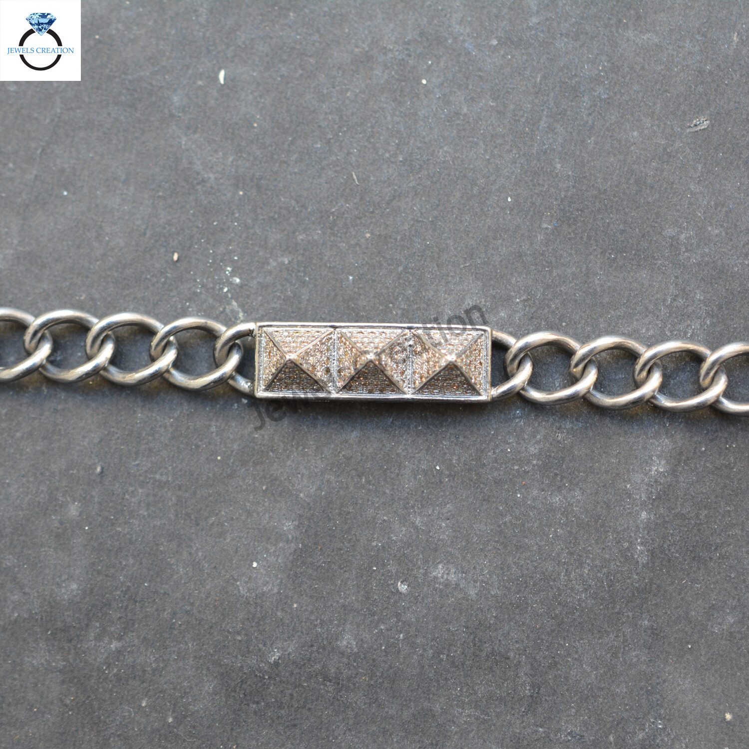 Pave Diamond Connector Link Chain Bracelet 925 Silver Jewelry Lobster Clasp Claw