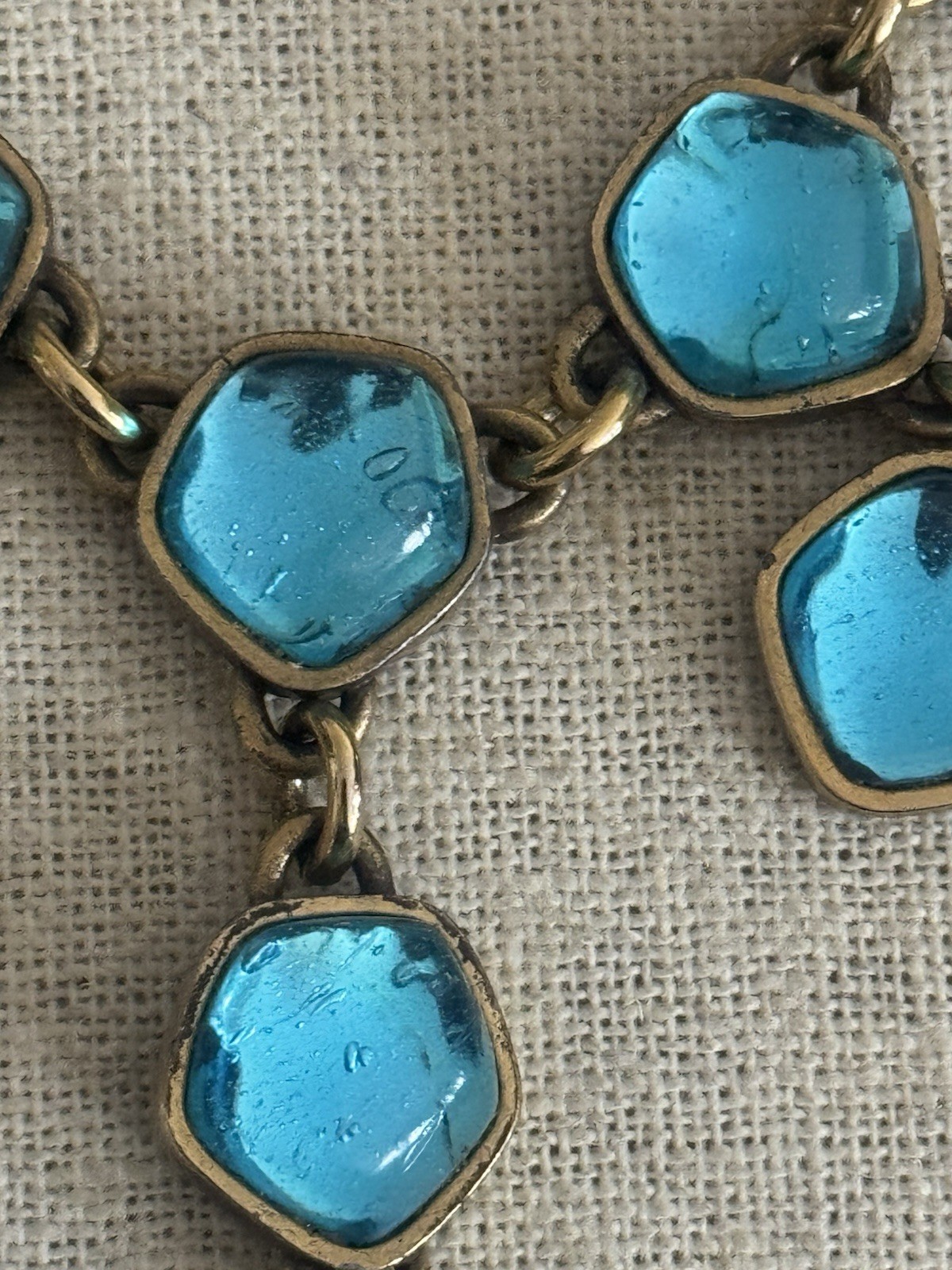 Vintage YSL Yves Saint Lauren Turquoise Blue Cabochon Chain Dangle Necklace 16”