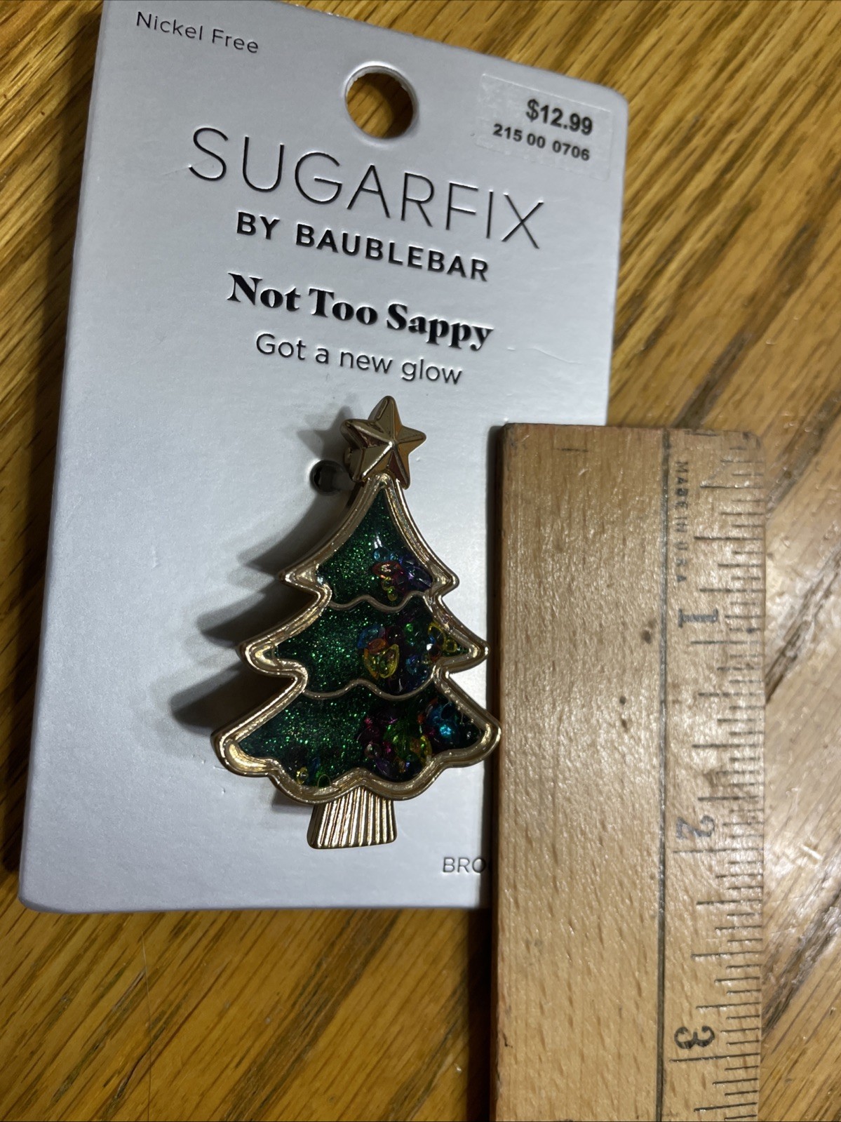 SUGARFIX by BaubleBar Not Too Sappy Christmas Tree Brooch Pin Moveable “Jewels”