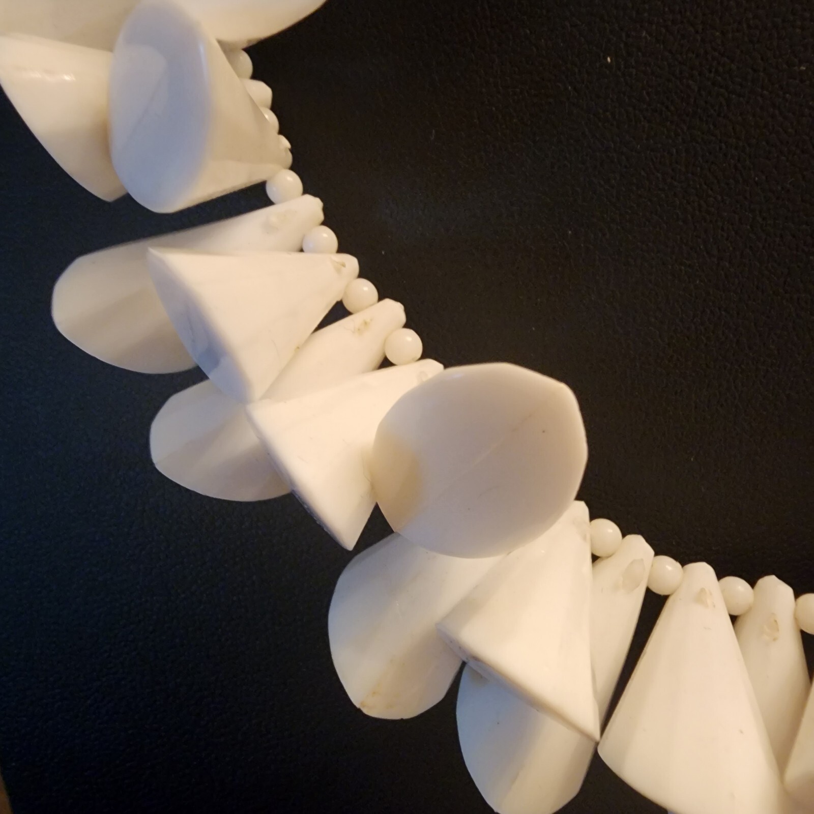 Vintage New Old Stock White Plastic Beaded Statement Necklace Made Hong Kong 24”