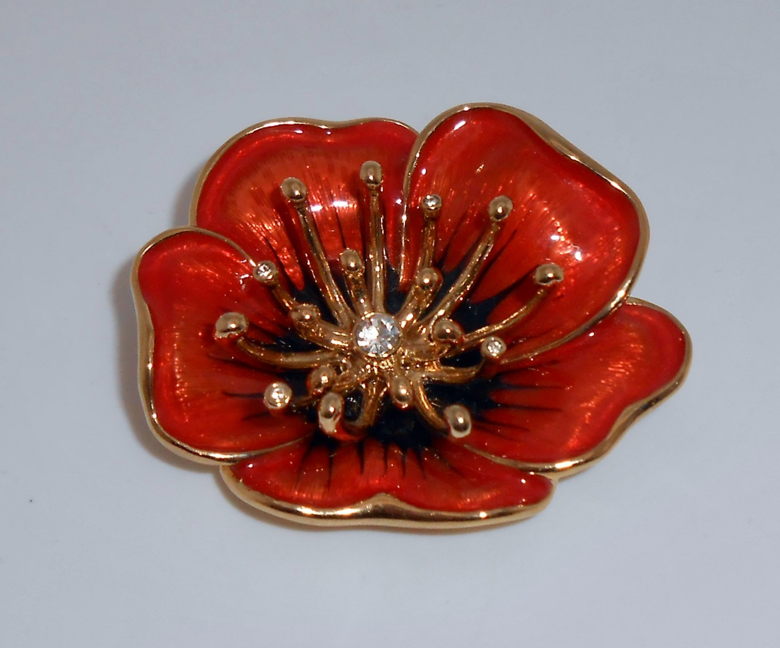 Vintage MONET Signed Burnt Orange Enamel Poppy Flower Brooch Pin J51