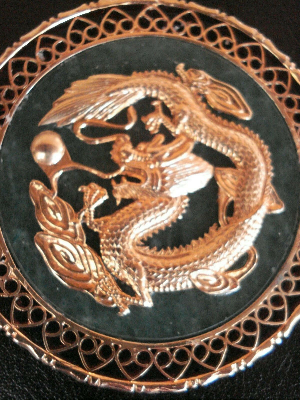 RARE Beautiful Vtg. Chinese Gold-Pl Jade & Gemstone Bird Pendant