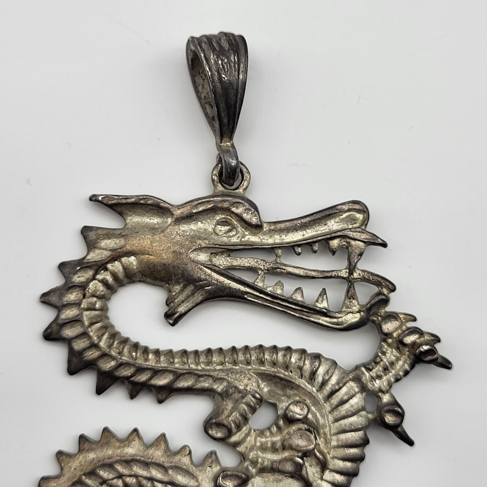 Amazing Large Vintage Dragon Pendant Y2K oversize Bling Silver plated funky