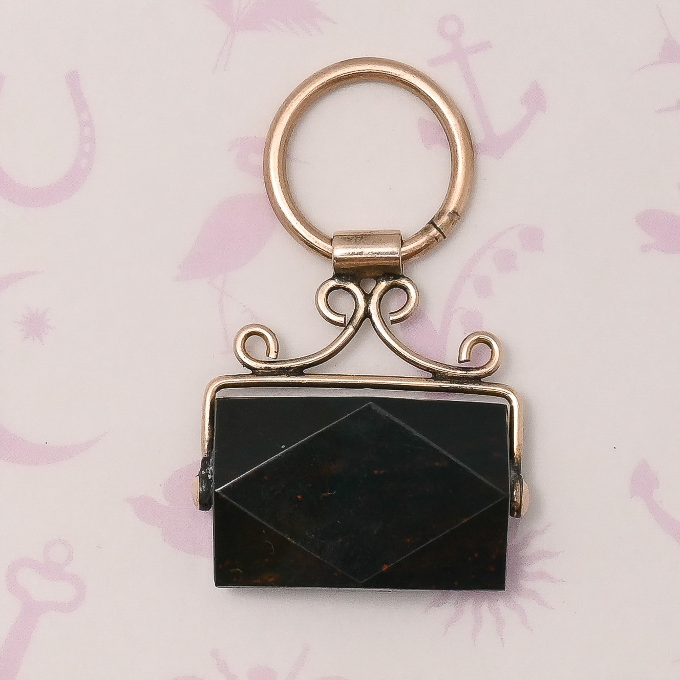Antique Victorian FACETED BLOODSTONE Compass Gold Filled Spinner Charm Pendant
