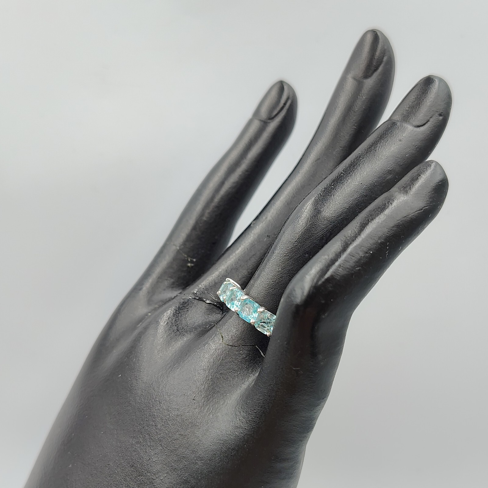 D’joy Sterling Silver 925 Blue CZ Clear/White Topaz 5 Stone Setting Ring Sz 7