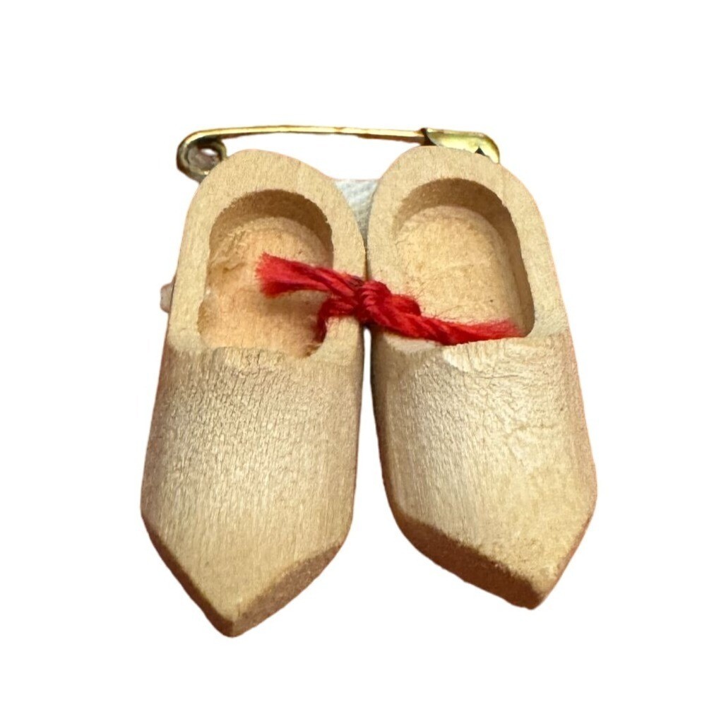 Miniature Wooden Clogs Pin Dutch Souvenir Handcrafted Vintage Collectible Brooch