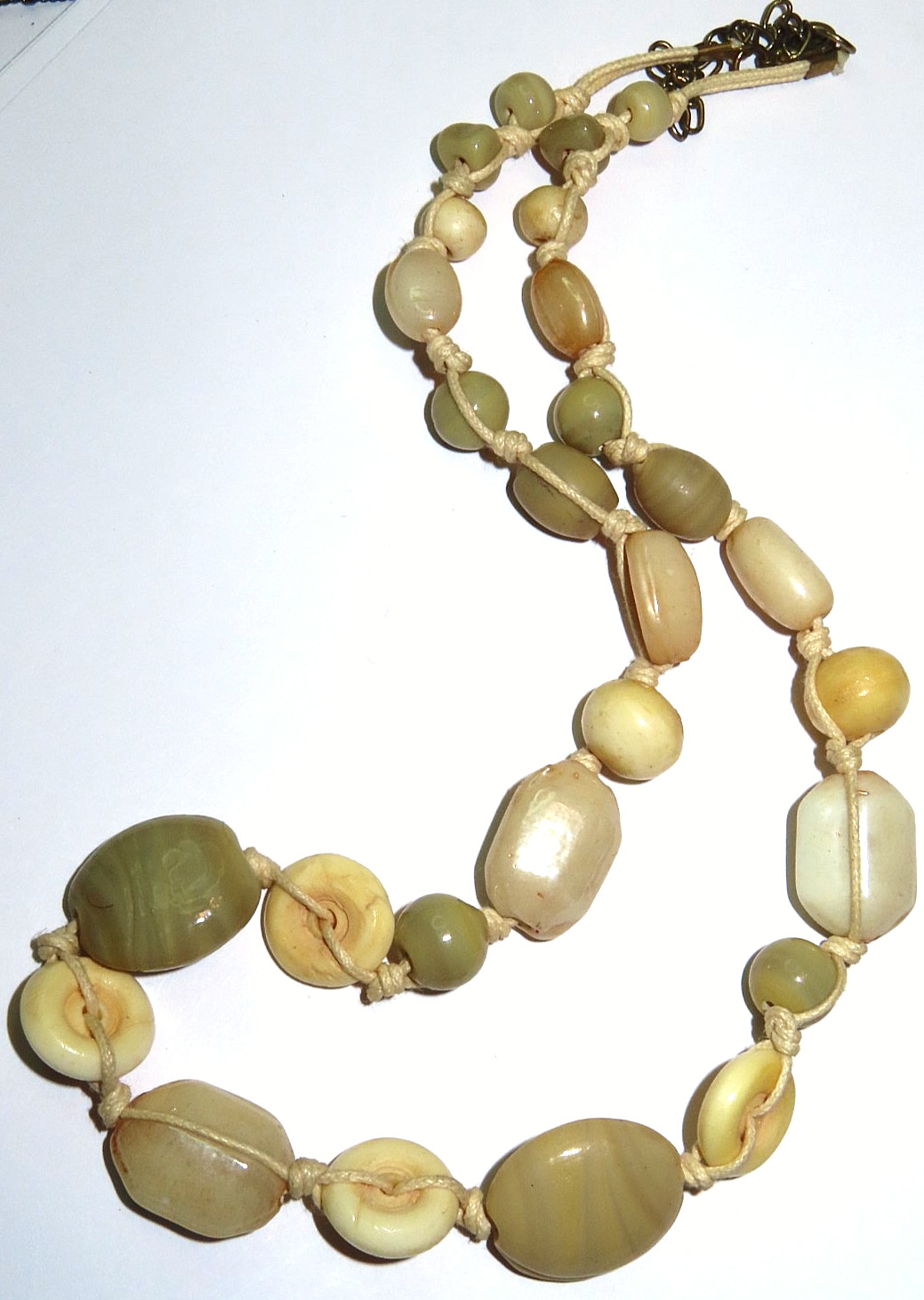 Vintage Studio Art Knotted Glass Bead Necklace 20-23″ Earthtones