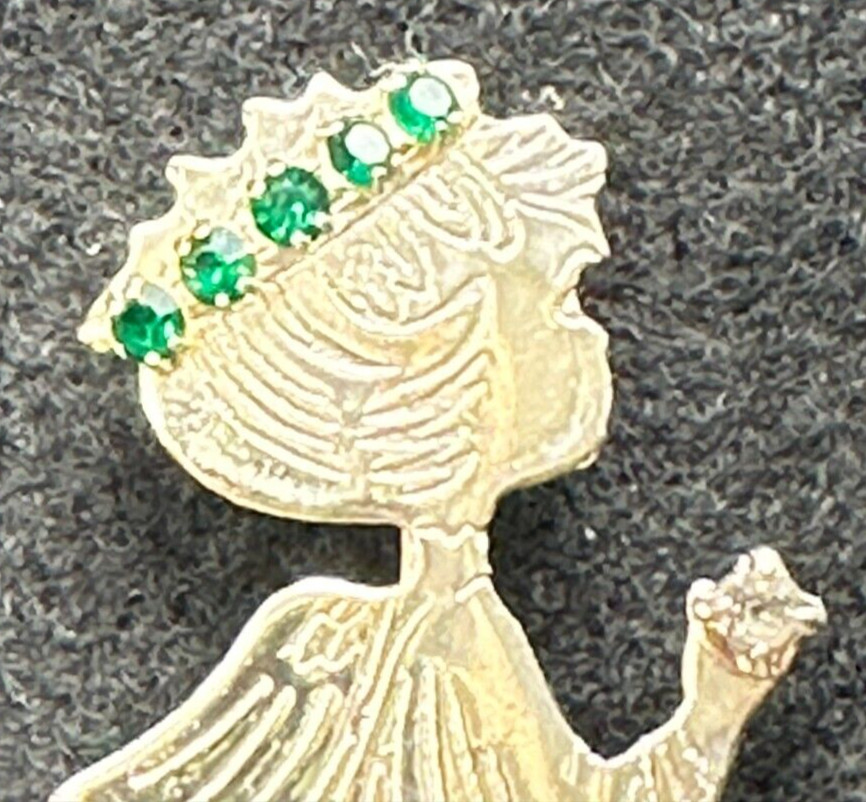 Praying Angel Etched Silver Tone May Green Birthstone Rhinestone Halo Brooch Pin