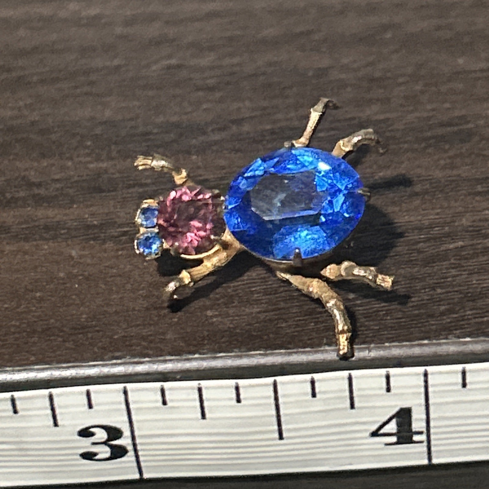 Antique Bug Insect Fly Brooch Pin Cobalt Blue Purple Rhinestones Brass Tones