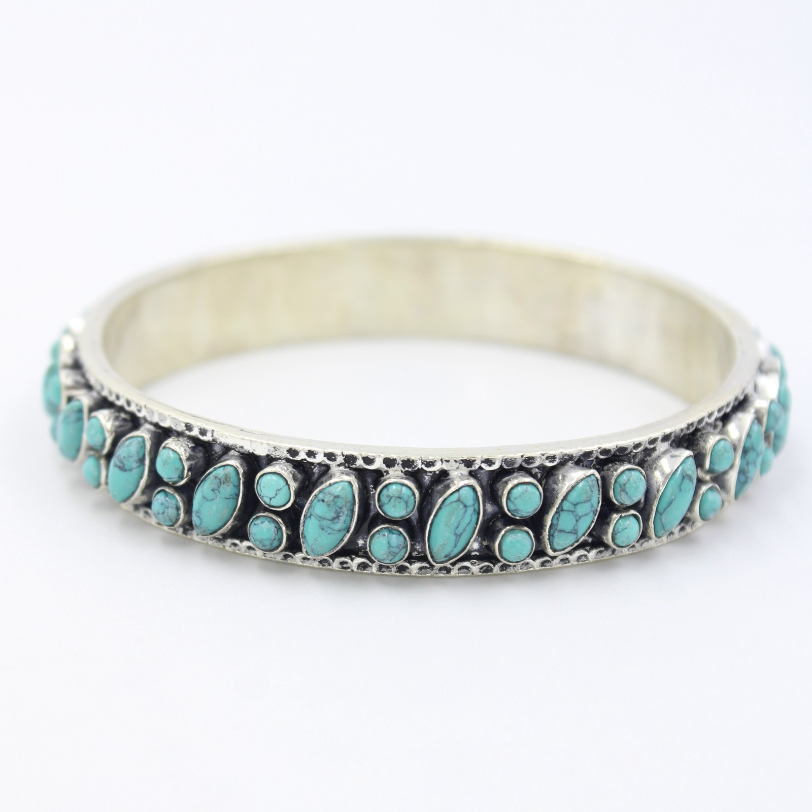 Vintage Natural Turquoise Slip On Bangle Bracelet in Sterling Silver 7.25 Inch