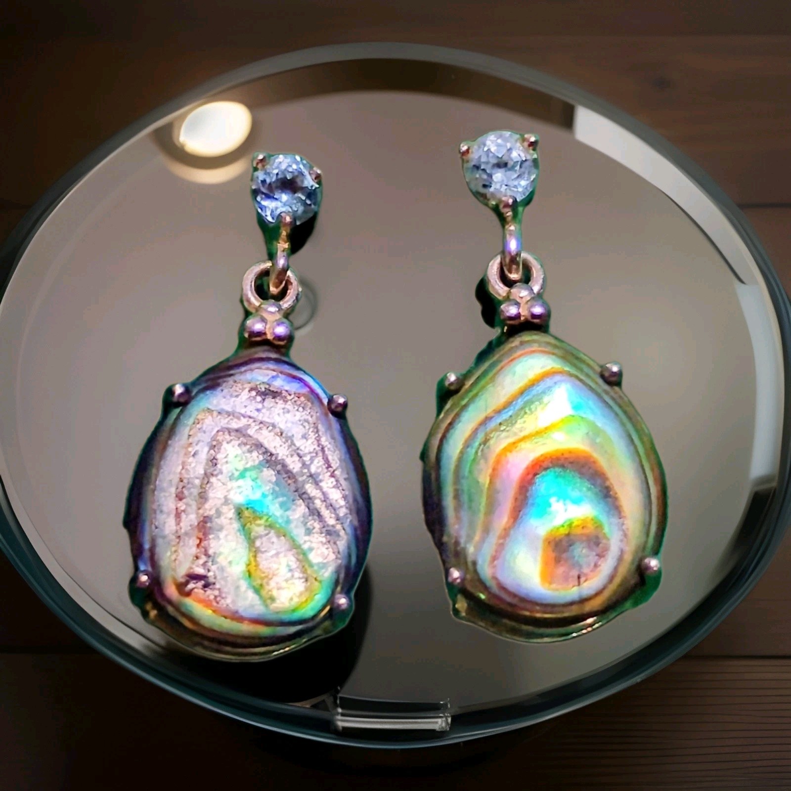 Nevada Silver Company 925 S.S. Abalone Paua Shell Blue Topaz Drop Earrings