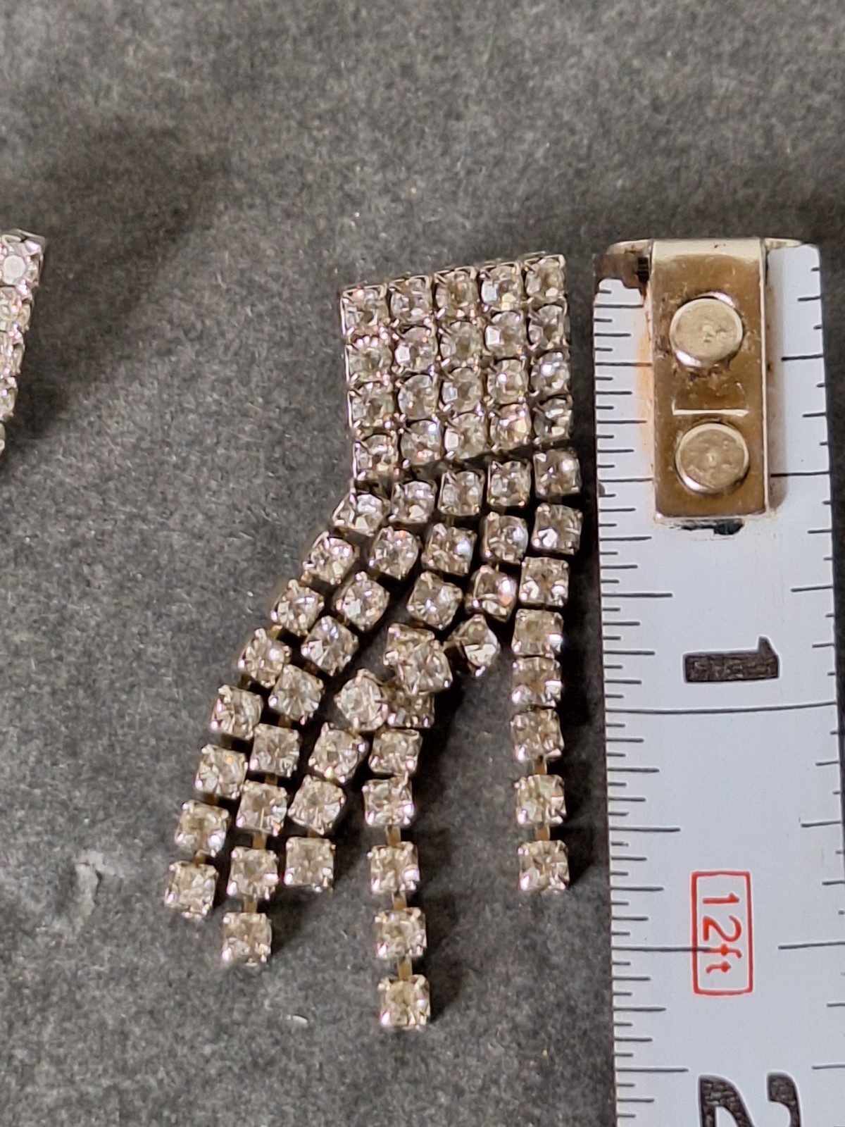 1950s Vintage Silver Tone Rhinestones Drip post earrings