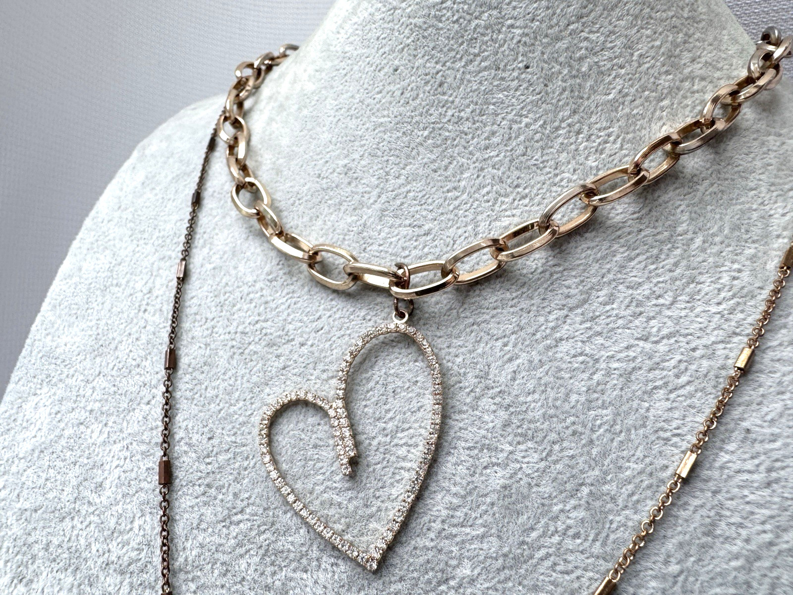 VTG HEART 1990s 2000s y2k Circle Modernist *2 Necklaces Stack* Lot Choker Unique