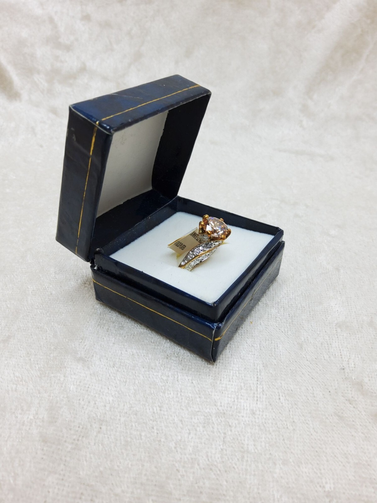 vintage kas 14kt gold plated champagne,white cz ring size 7, NOS