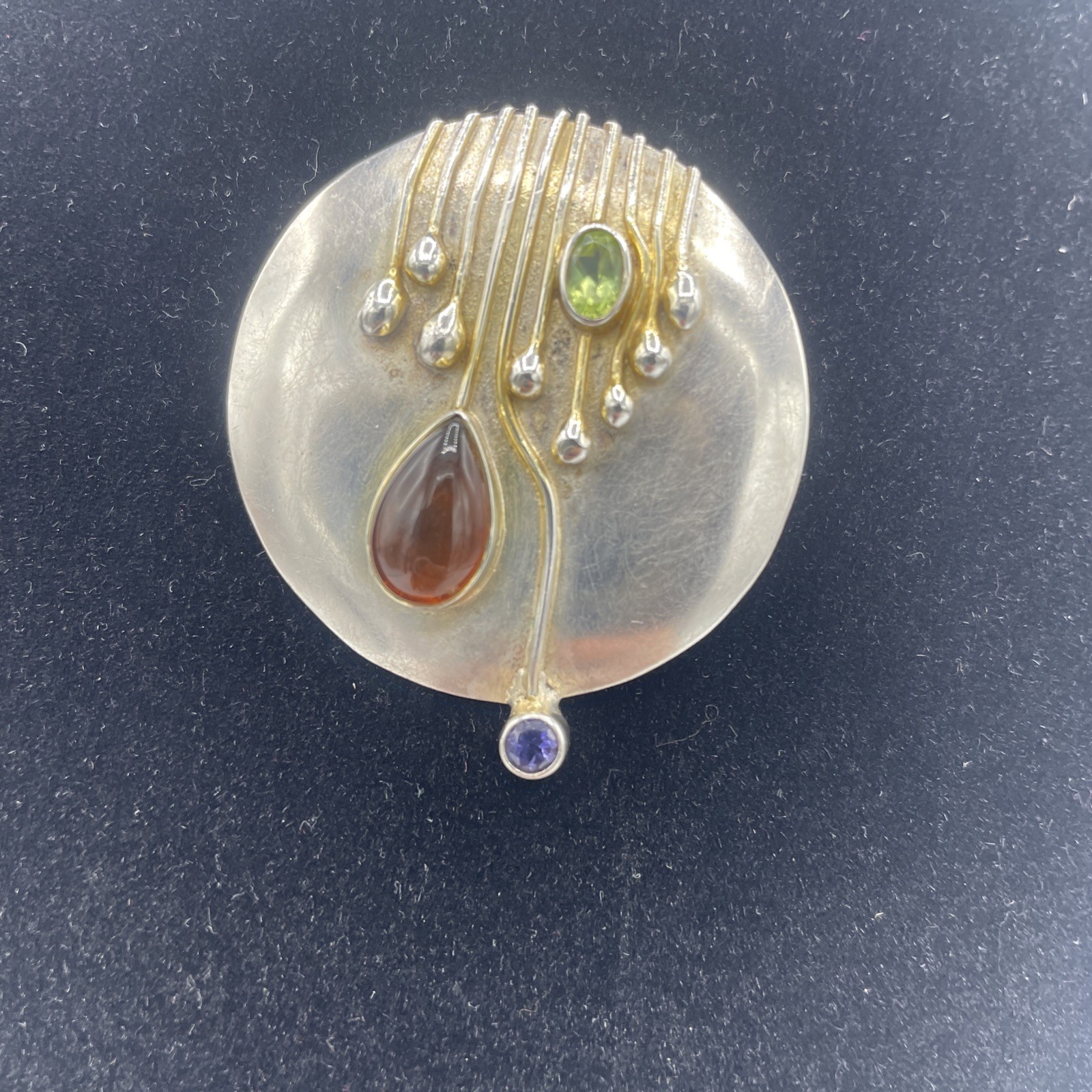 Sterling Silver Modernist Pendant Brooch With peridot Iolite Citrine
