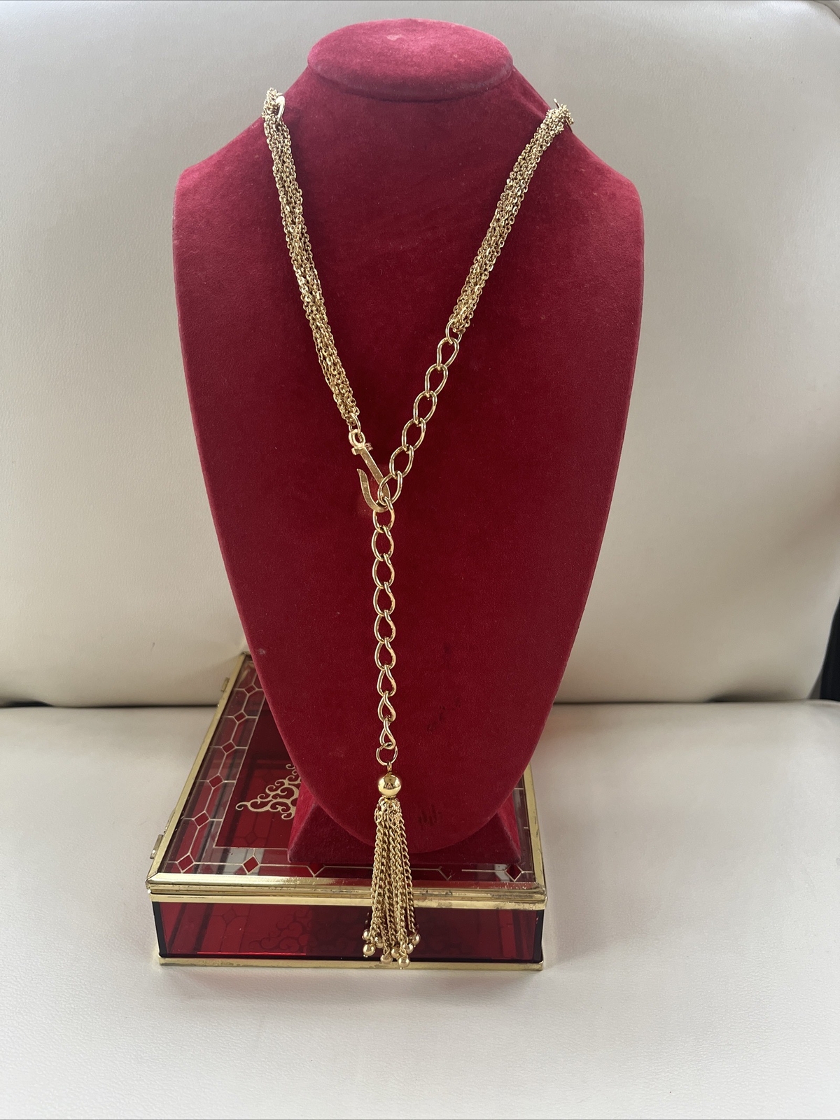 Vintage Extra Long Multi chain Mesh Tassel Fish Hook Clasp Dangle Double Reverse