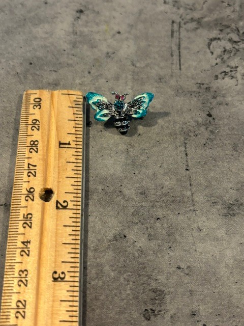 2 VTG PIN BROOCH BLUE BEE/BUG SILVER TONE ENAMEL AND RHINESTONES