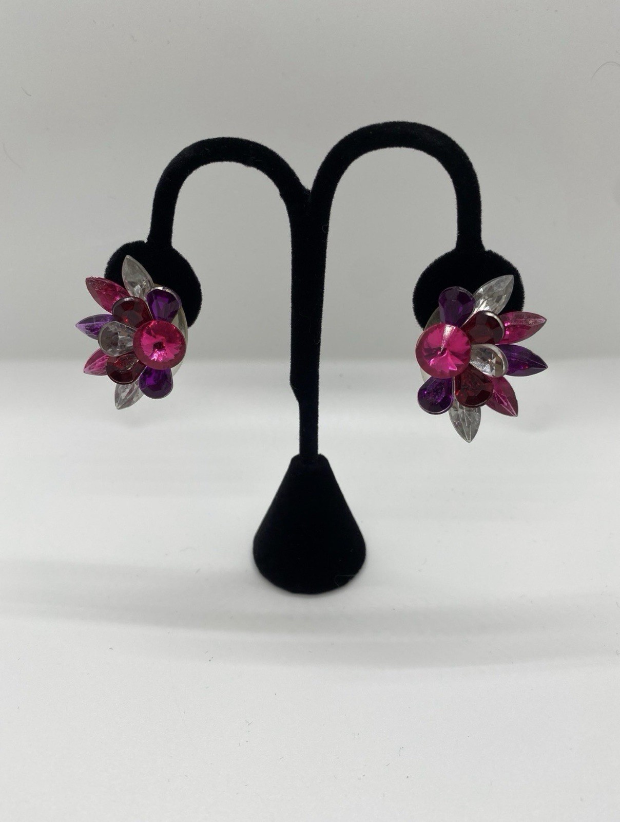 VTG 80’s Vibrant Purple, Pink, & Red Faux Rhinestone Clip-on earrings
