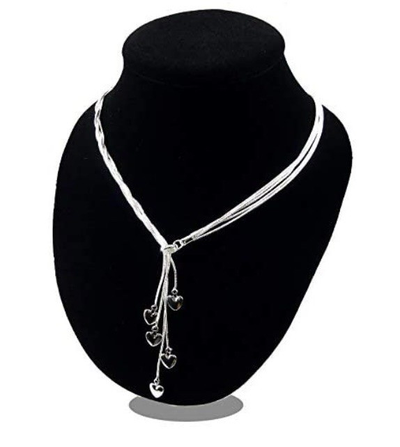 Dangling Hearts 5 Strand Lariat Snake Chain Sterling Silver 925 Necklace 18”