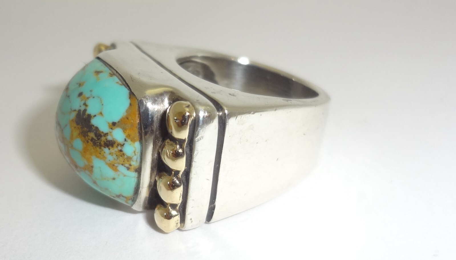 DIAN MALOUF 14K Yellow Gold Sterling Silver Turquoise Ring Size 5.25