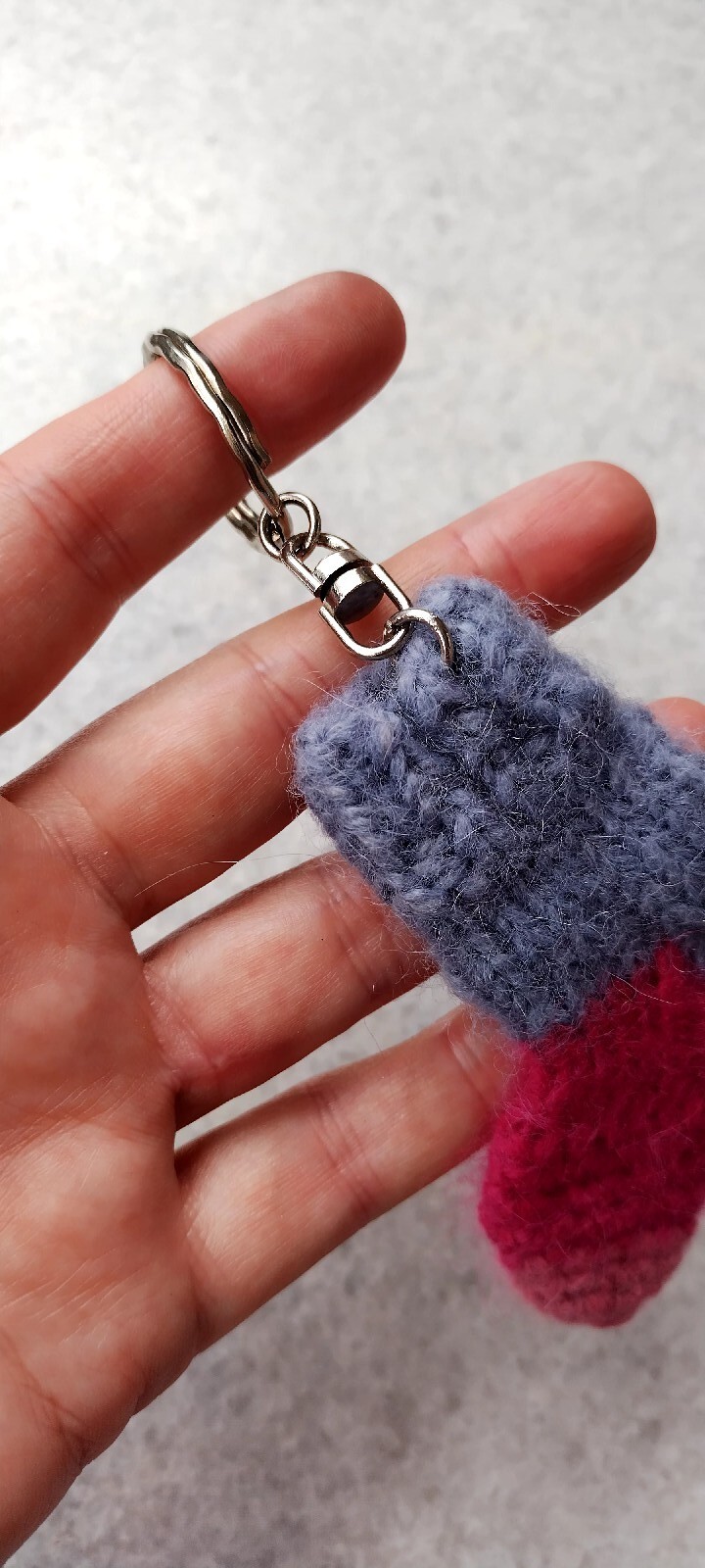 Funny keychain like small sock, handmade, angora 100%