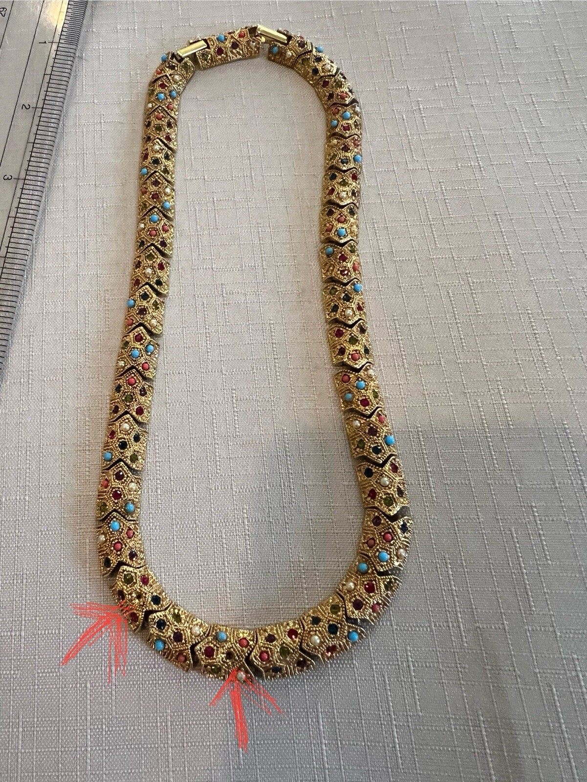 VTG Multicolor Stone Choker Necklace 64 Grams In Weight Unbranded 17” Long.