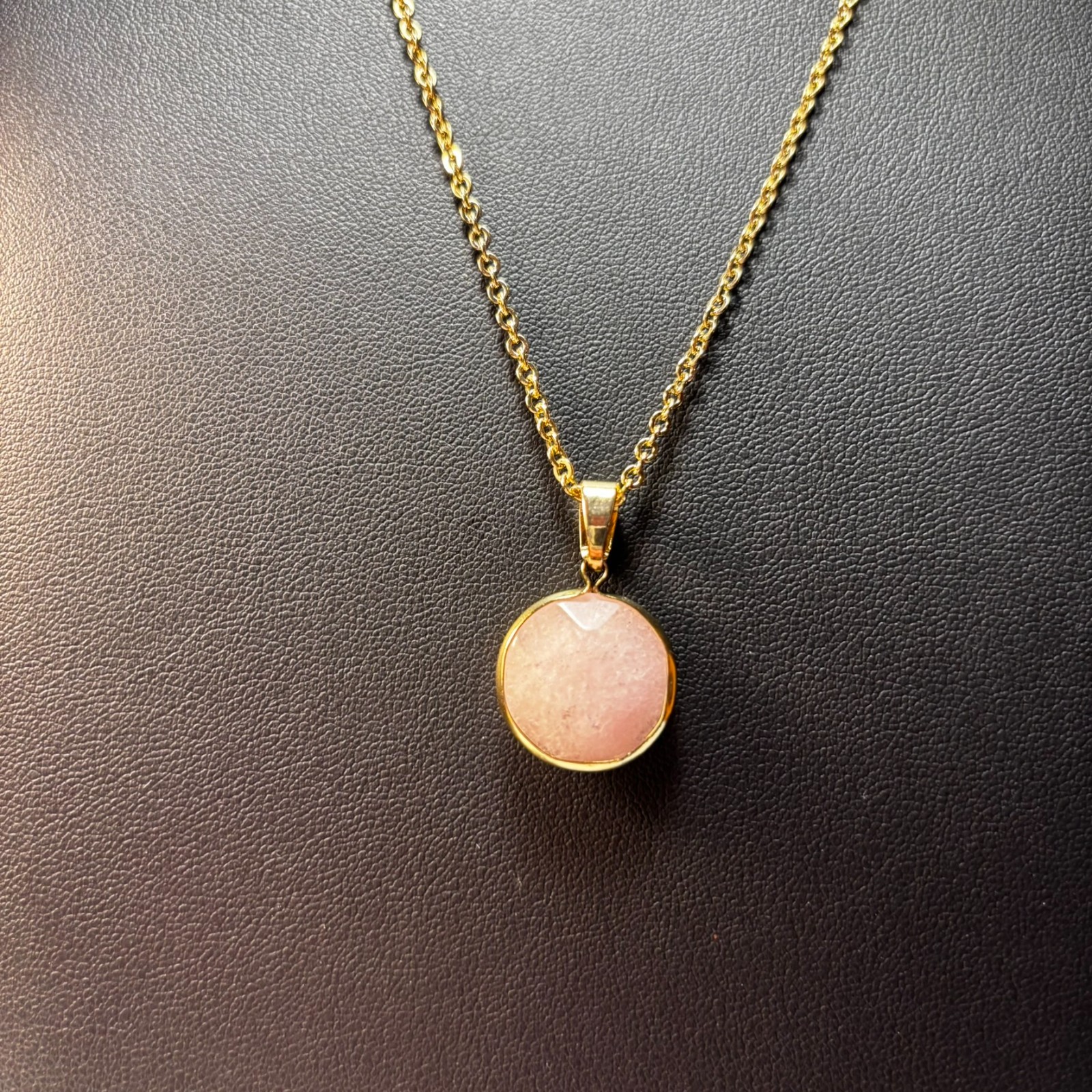 Pendant Necklace Gold Tone Delicate Rose Quartz Pendant
