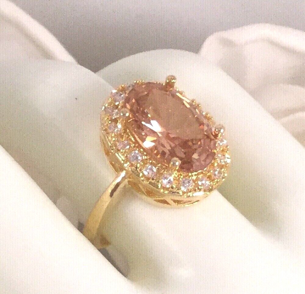 Vintage Jewellery Gold Ring Champagne White Sapphires Antique Deco Jewelry sz N