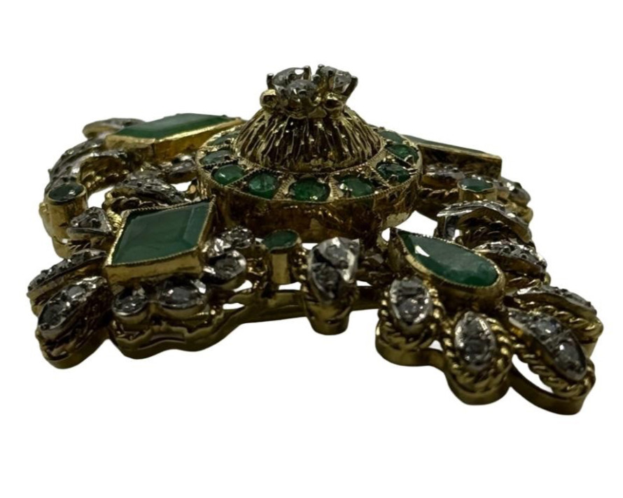 Estate Emerald & Diamond Brooch, 14K Yellow Gold, 3.70ctw Emeralds. Vintage
