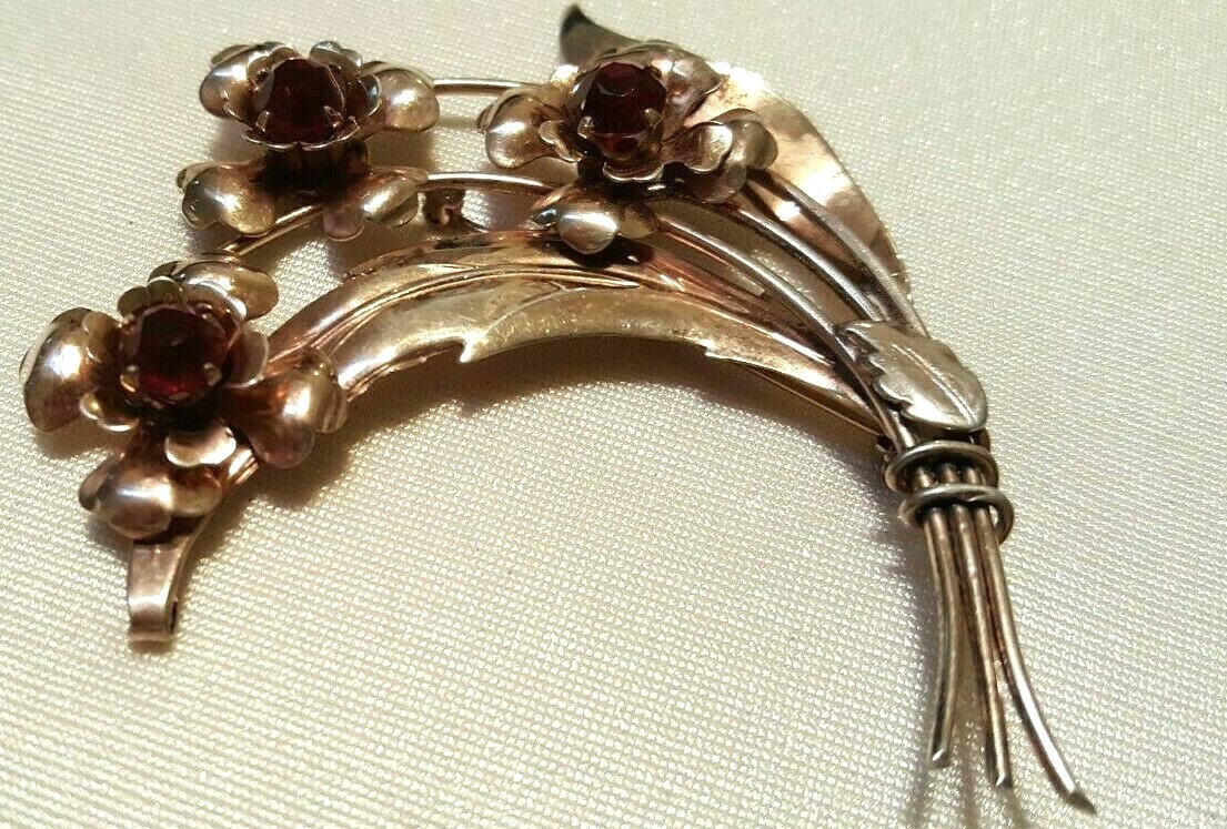 Antique 1930’s-1950’s Harry Iskin Sterling Gold Washed Flower Brooch Pin