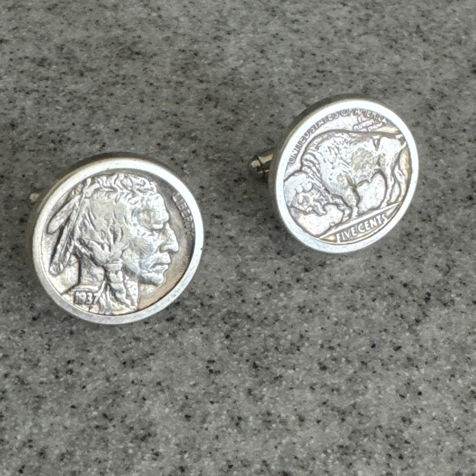 Vintage 1937 USA Buffalo Nickel Coin Cufflinks
