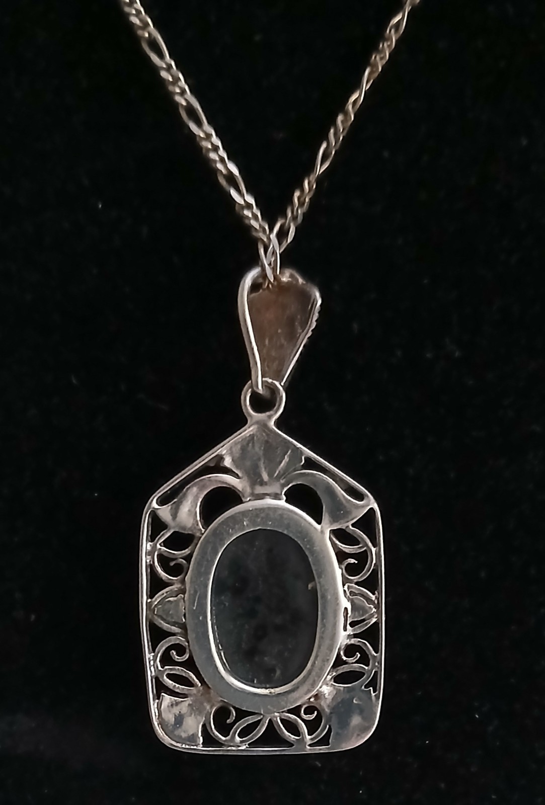 Vintage 925 Sterling Silver Cameo 18″ Necklace Marcasite Stones, Figaro Style