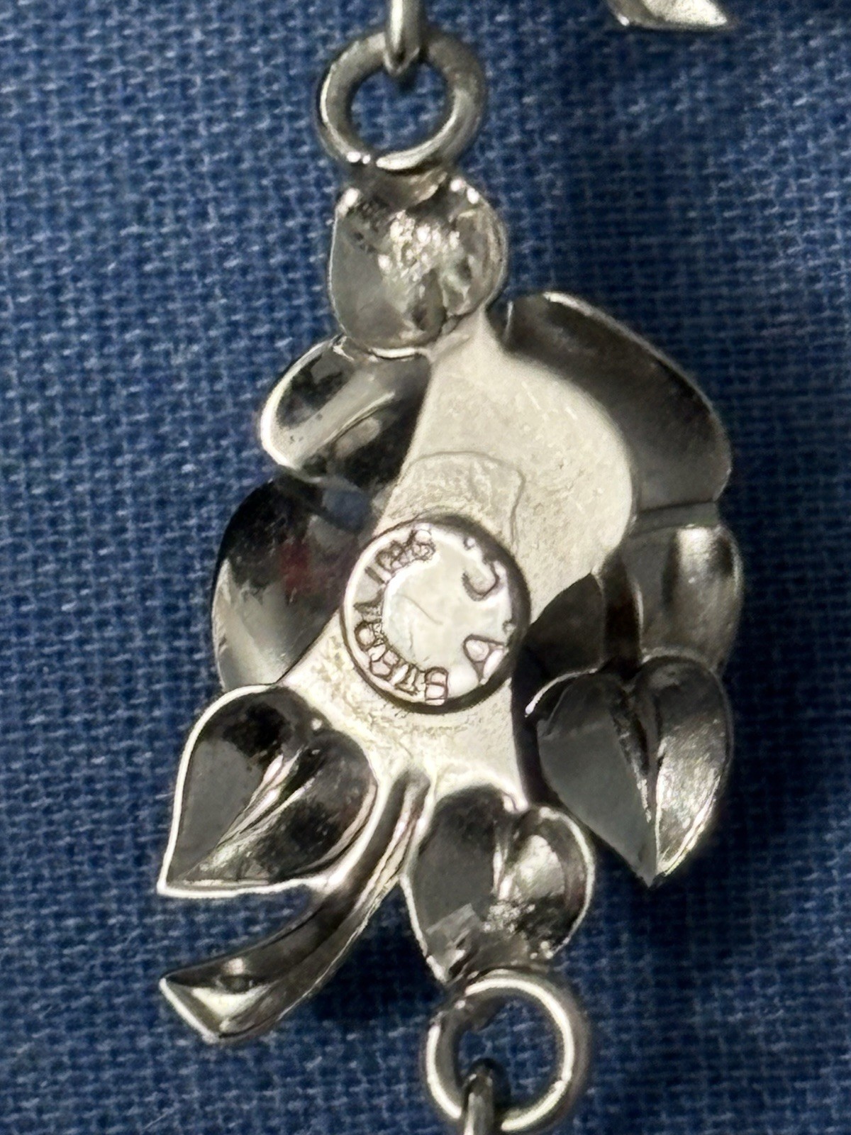 Vintage Sterling Silver Flowers Bracelet Six Roses Signed AC Estate 12g 6.8”