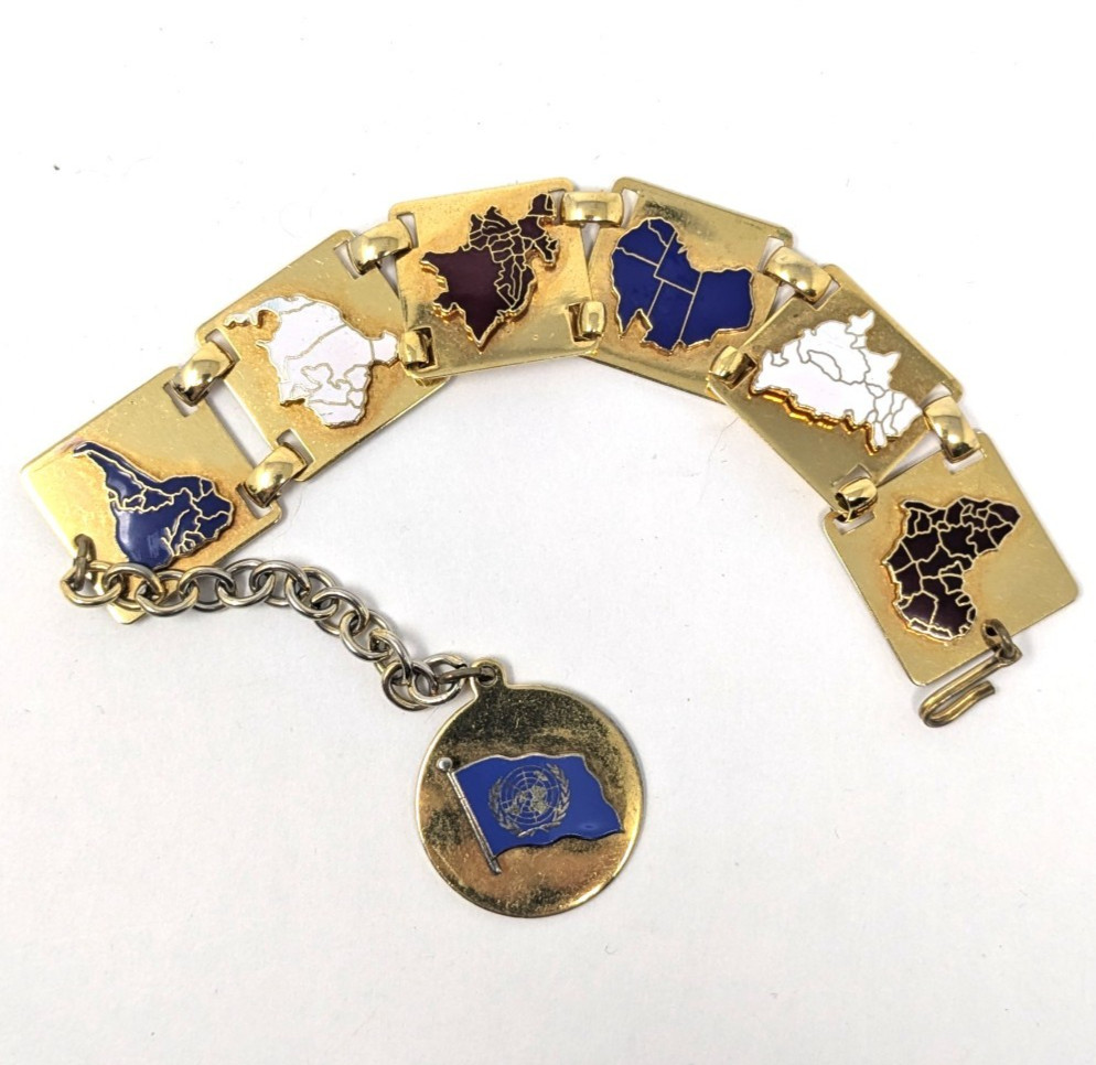 Vintage 60s United Nations Geoscheme Continental Regions Bracelet Bates & Klinke